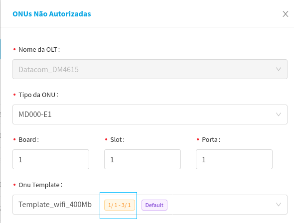 Tag de board/slot/port no provisionamento de uma ONU